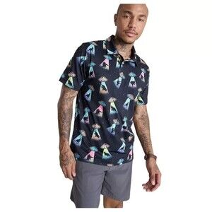 Chubbies Polo Shirt Men’s Size Medium Black Dinosaurs Aliens Spaceship Beam Me